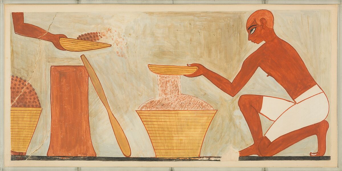 Sifting Meal, Tomb of Rekhmire, Nina de Garis Davies (1881–1965), Paper, tempera paint, ink 