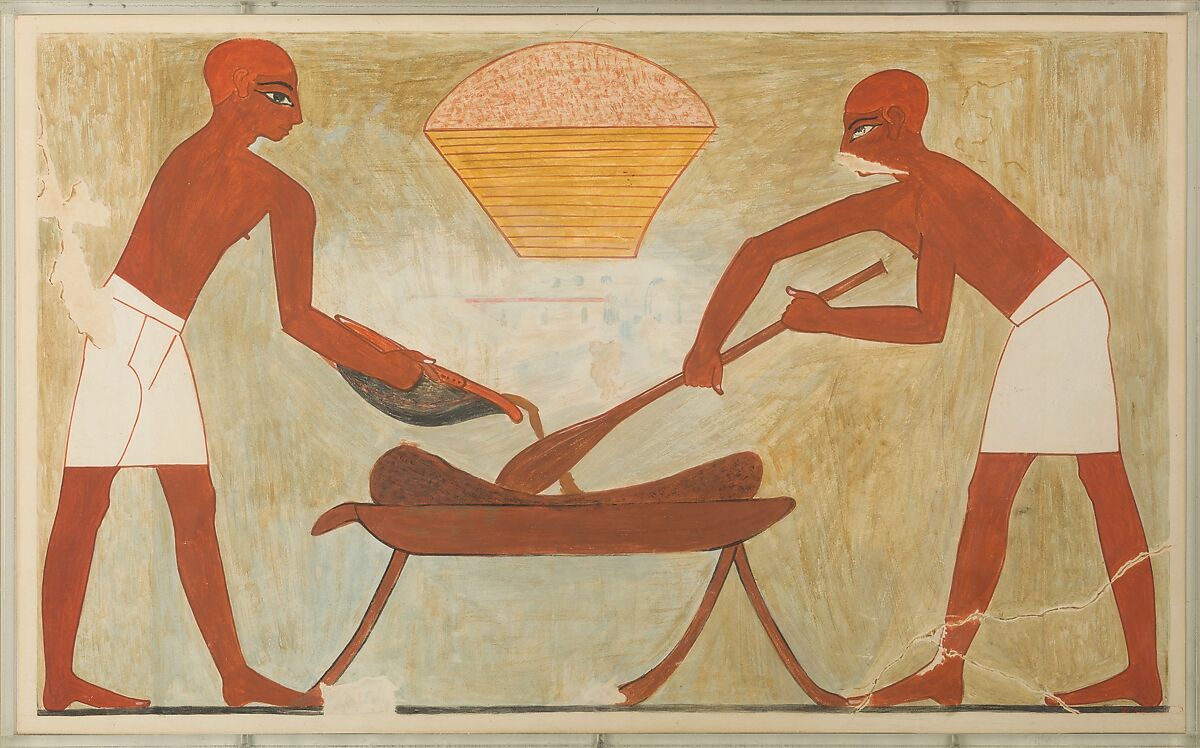 Preparing Dough, Tomb of Rekhmire, Nina de Garis Davies (1881–1965), Paper, tempera paint, ink 