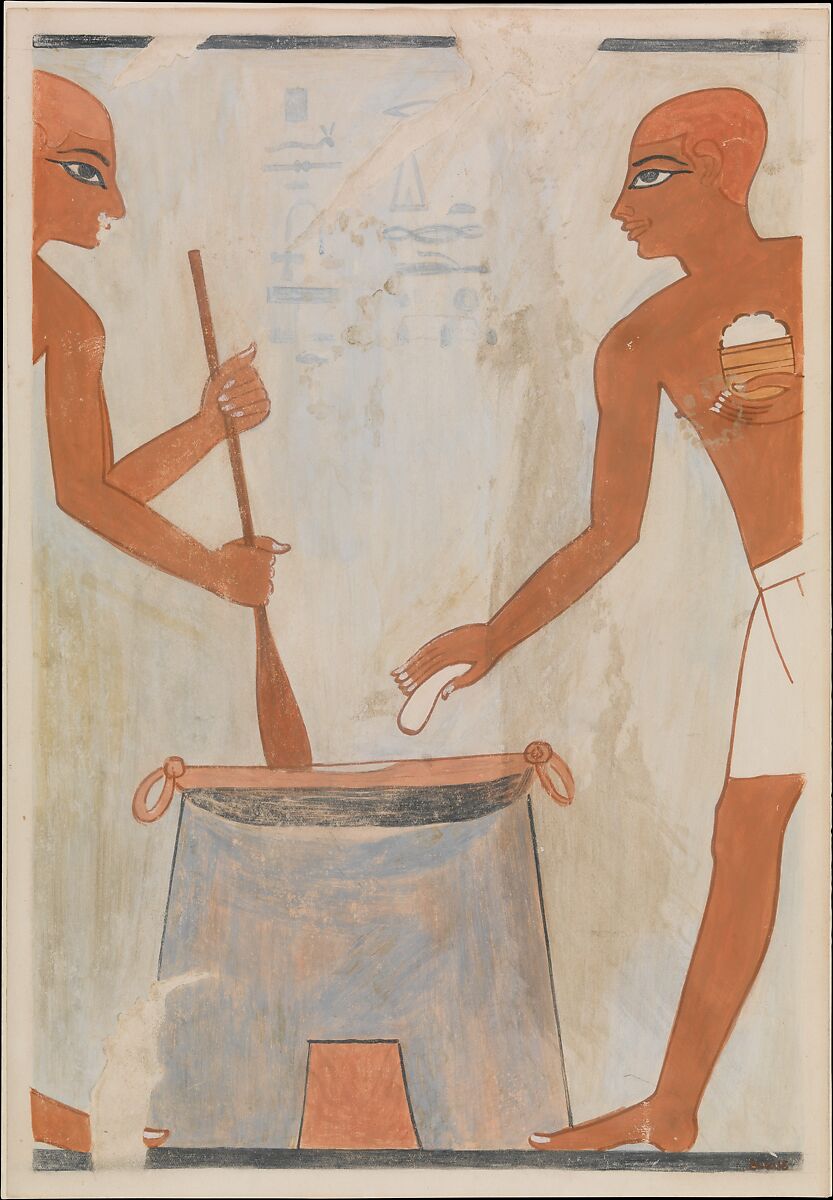 Cooking Cakes with Fat, Tomb of Rekhmire, Nina de Garis Davies (1881–1965), Paper, tempera paint, ink 