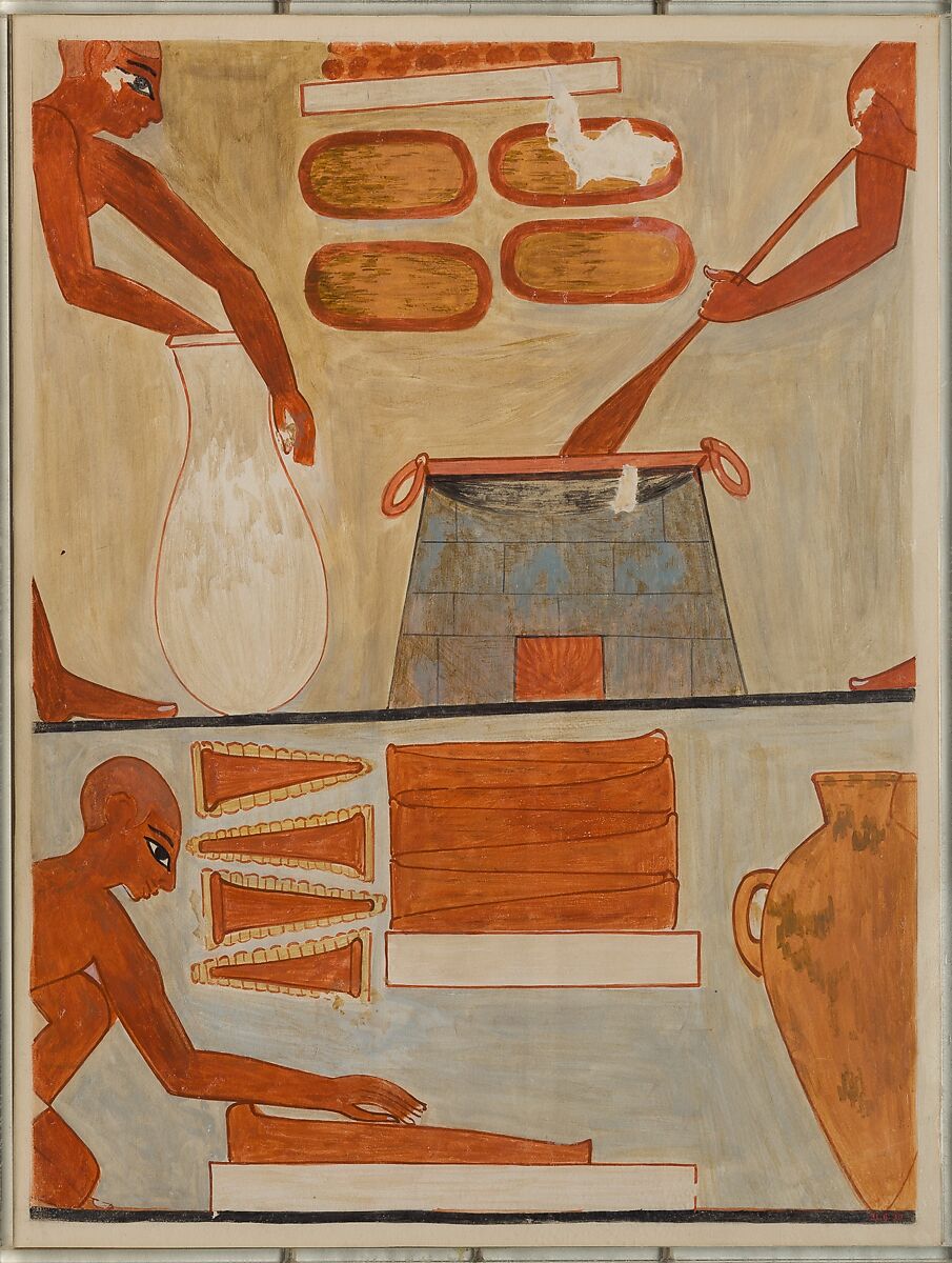 Preparing and Cooking Cakes, Tomb of Rekhmire, Nina de Garis Davies (1881–1965), Paper, tempera paint, ink 
