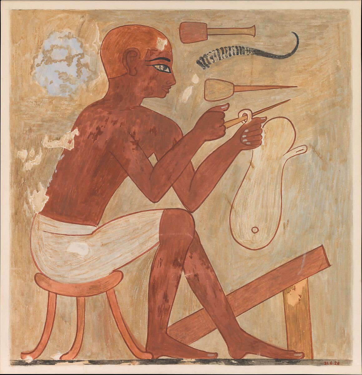 Sandal Maker, Tomb of Rekhmire, Nina de Garis Davies (1881–1965), Paper, tempera paint, ink 