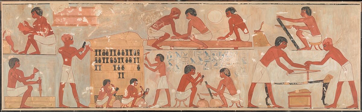 Carpenters at Work, Tomb of Rekhmire, Nina de Garis Davies (1881–1965), Tempera on paper 