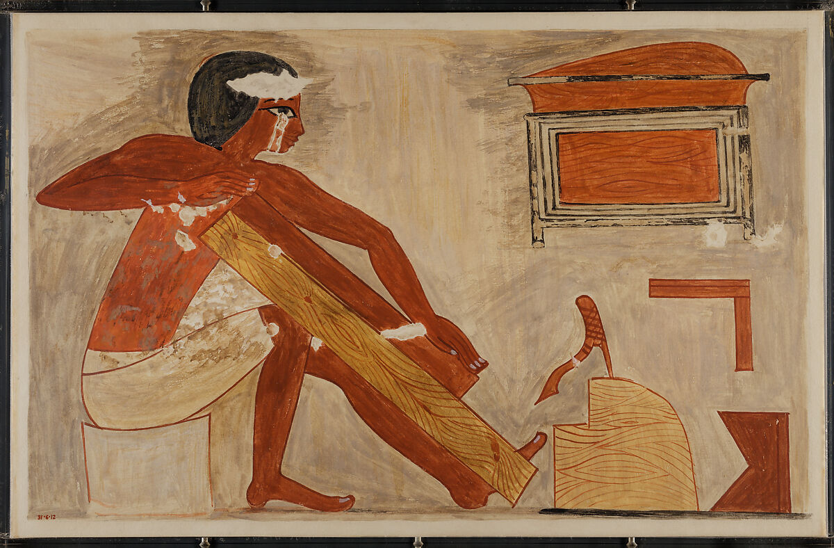 Carpenter with Tools, Tomb of Rekhmire, Nina de Garis Davies, Paper, tempera paint, ink