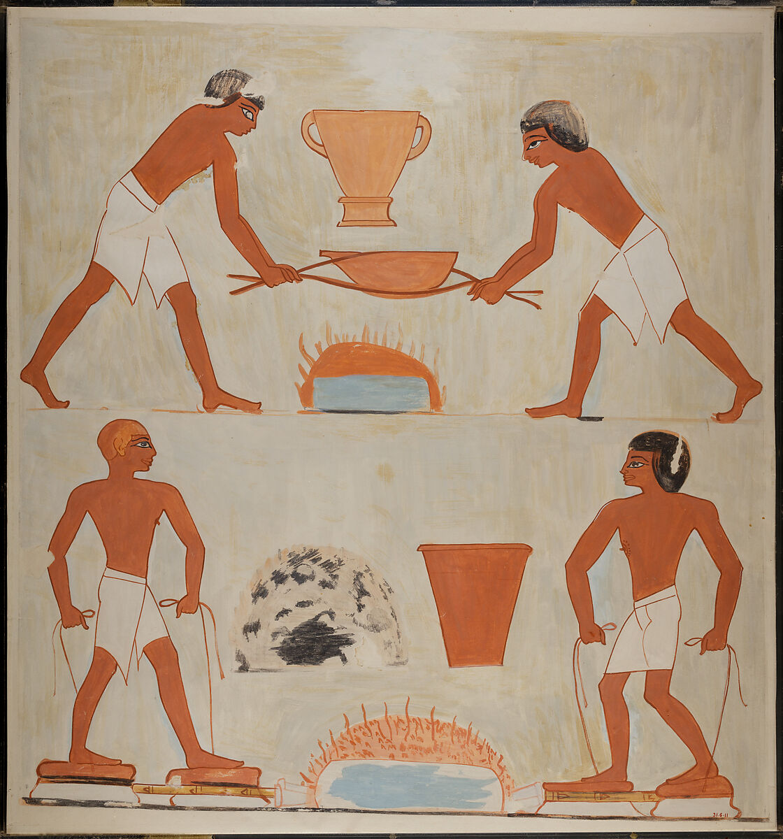 Scene of Metal Workers, Tomb of Rekhmire, Nina de Garis Davies (1881–1965), Tempera on paper 