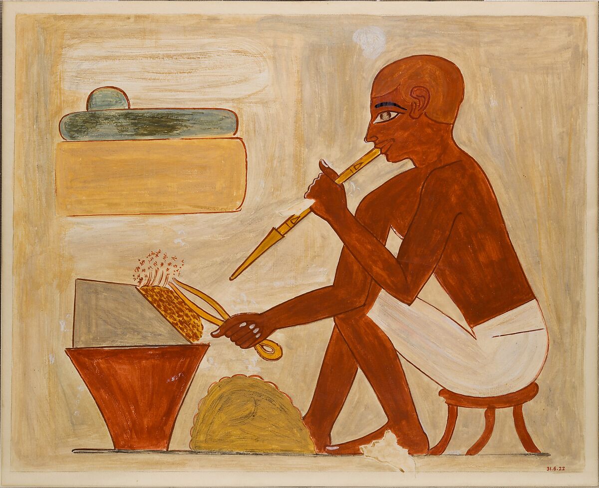 Metal Working, Tomb of Rekhmire, Nina de Garis Davies (1881–1965), Paper, tempera paint, ink 