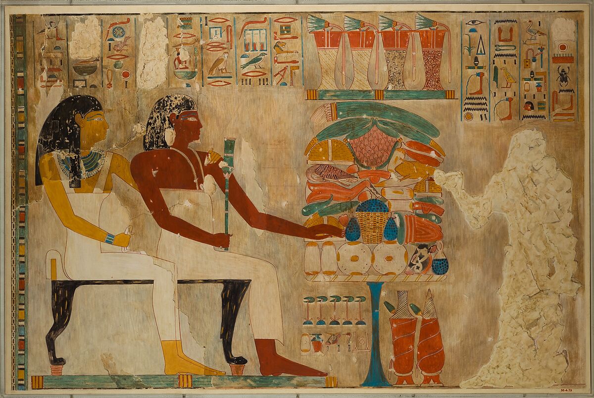 Rekhmire and Mother Receiving Offerings, Tomb of Rekhmire, Charles K. Wilkinson ca. 1928-1928, Tempera on Paper 