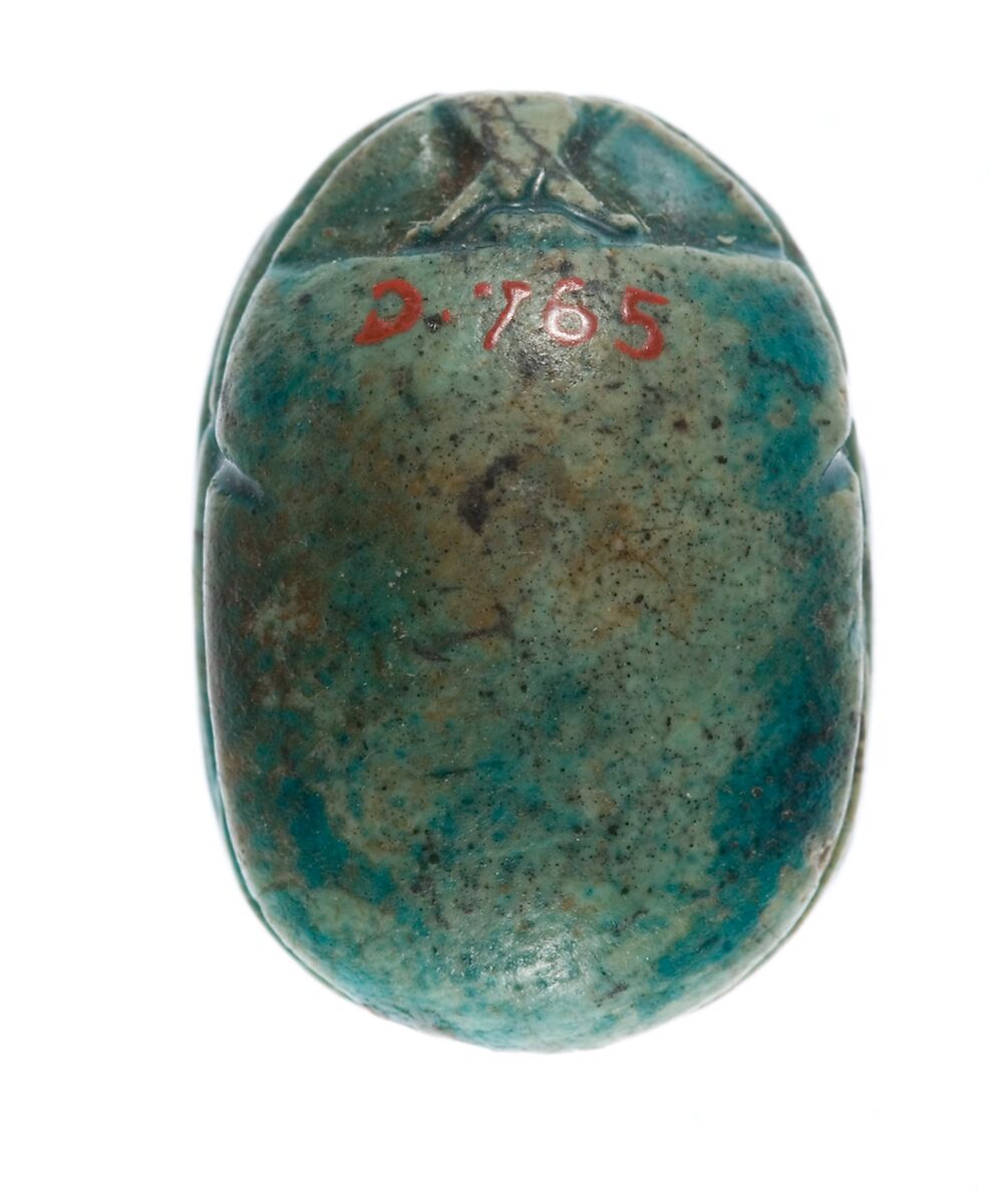 Canaanite Scarab Showing a Prostrate Man under Two Cobras and a Scarab (Emblems of a Ruler), Steatite (glazed)