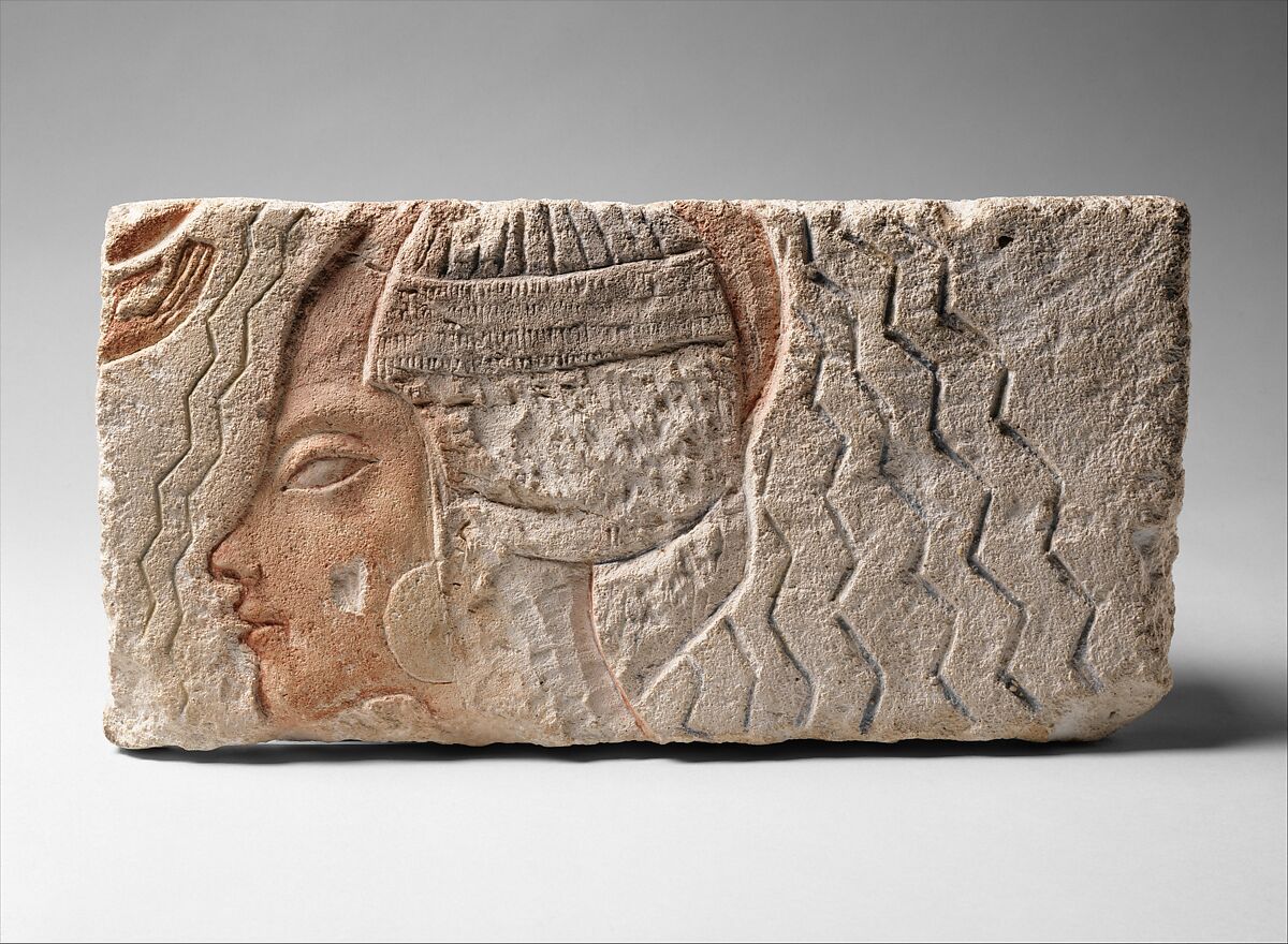 Relief Depicting the Purification of Queen Kiya (?), Limestone, paint 