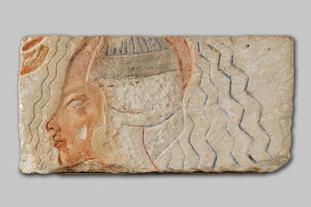 Relief Depicting the Purification of Queen Kiya (?), Limestone, paint