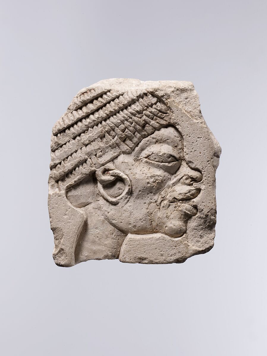 Head of a Nubian Man (Sculptor's Trial Piece?), Limestone, paint 