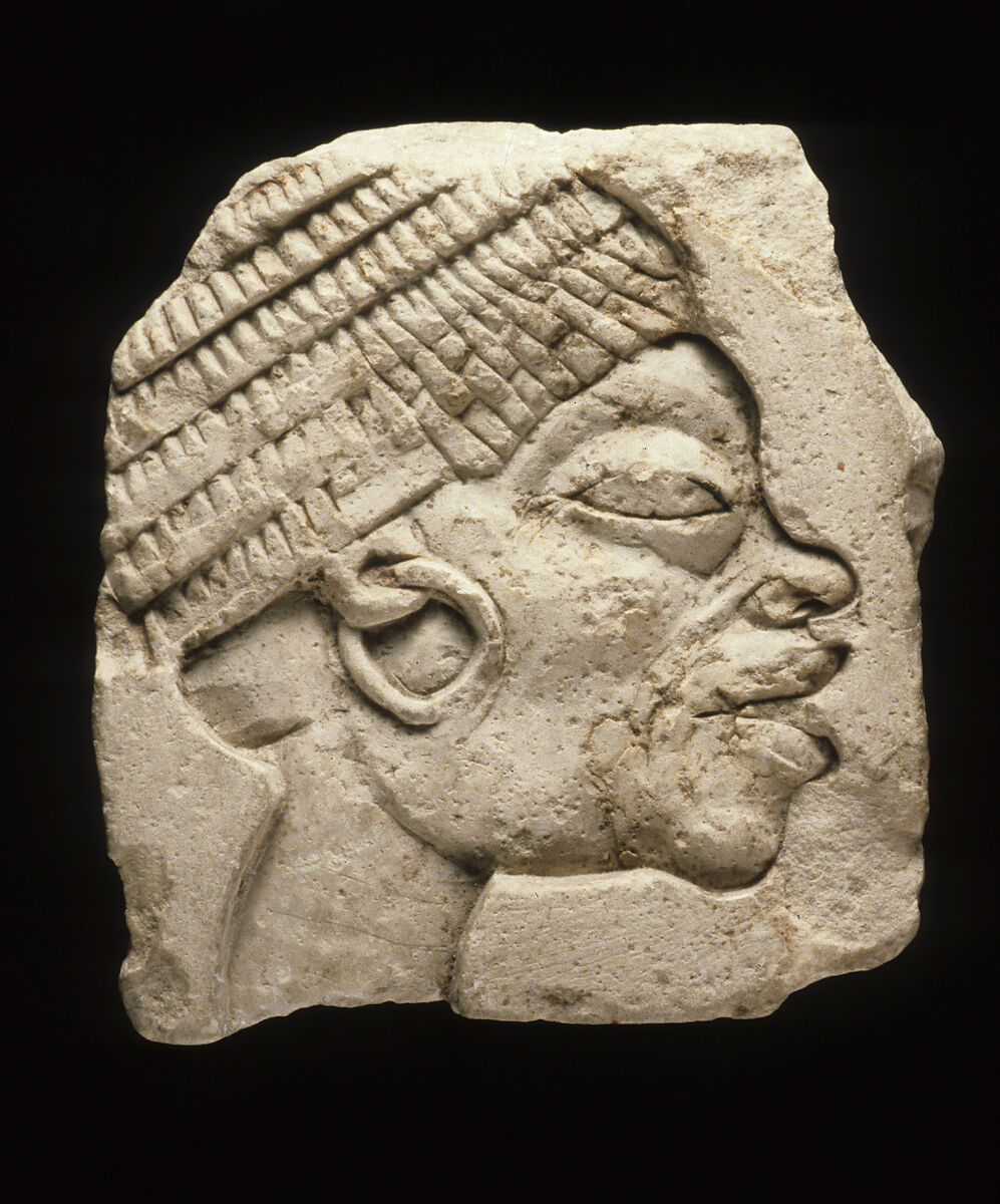 Head of a Nubian Man (Sculptor's Trial Piece?), Limestone, paint