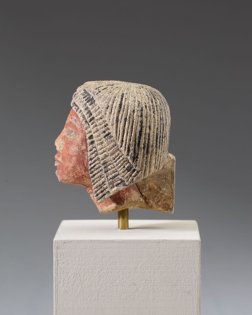Head from a statuette, Limestone, paint