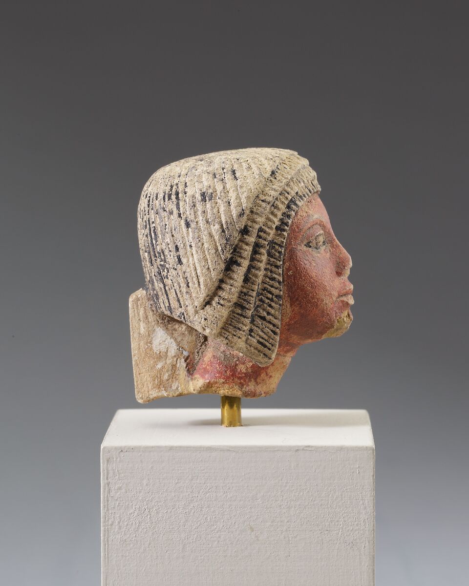 Head from a statuette, Limestone, paint
