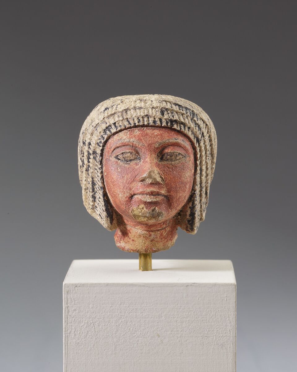 Head from a statuette, Limestone, paint 