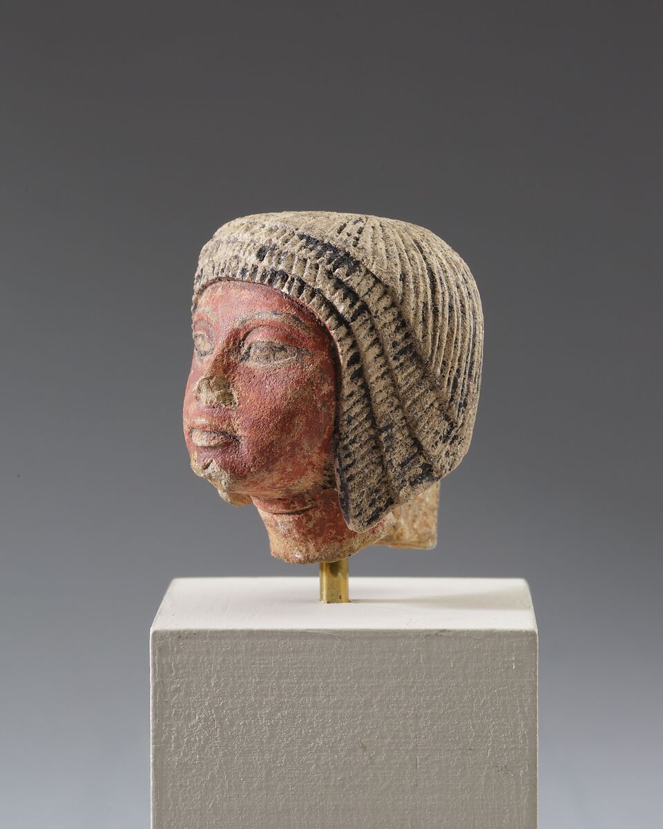 Head from a statuette, Limestone, paint