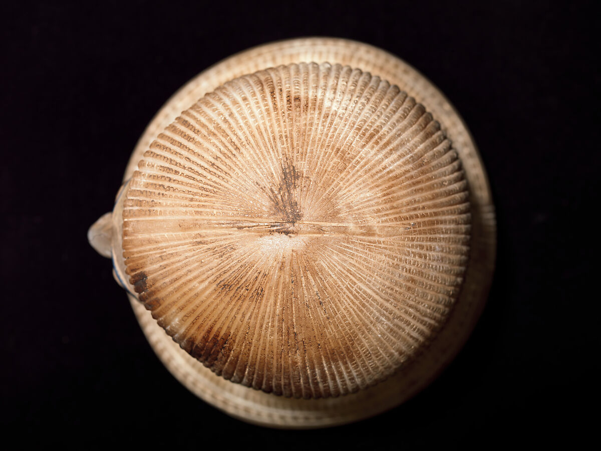 Canopic Jar (07.226.1) with a Lid Depicting a Queen (30.8.54), Travertine (Egyptian alabaster), blue glass, obsidian, unidentified stone