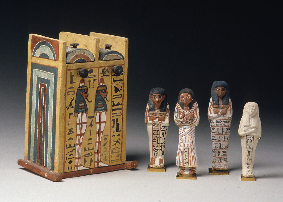 Shabti box of Paramnekhu, Wood, gesso, paint