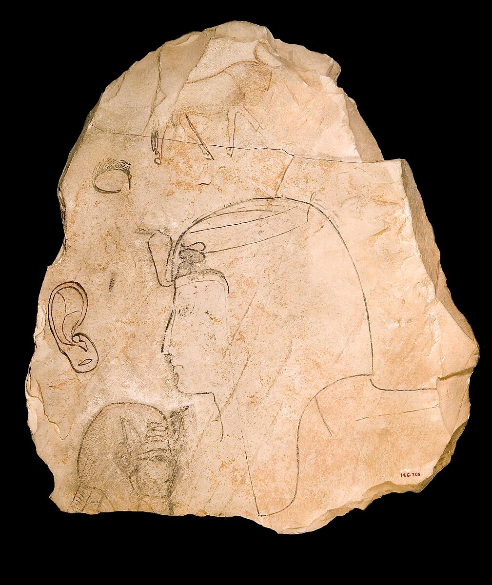 Ostracon With a Royal Head, Limestone, ink 