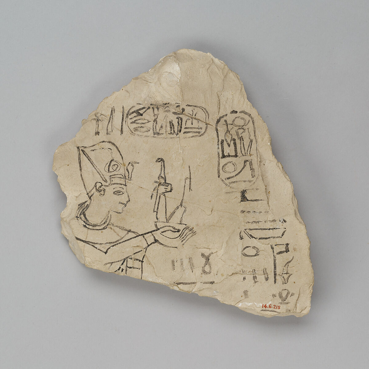Ostracon Depicting Ramesses IX attributed to the chief draftsman Amenhotep, Limestone, ink 