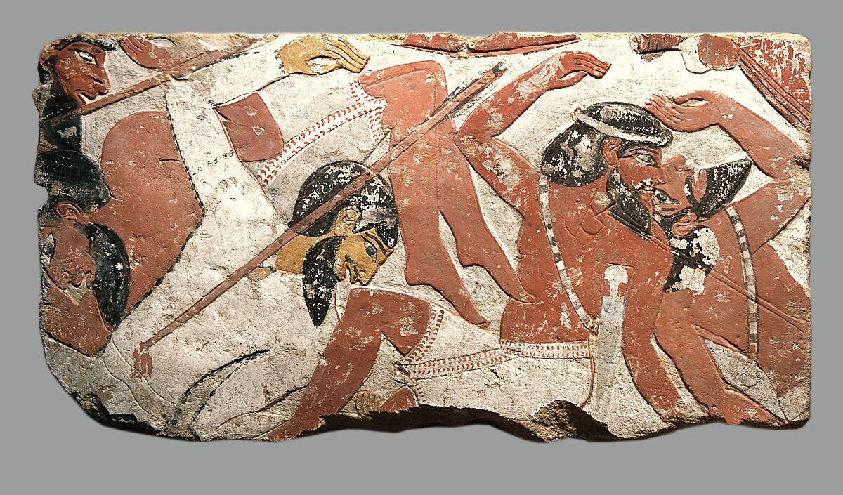 Block from a Relief Depicting a Battle, Sandstone, paint 