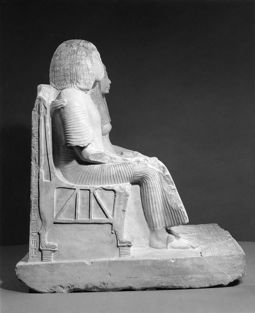 Yuny and His Wife Renenutet, Limestone, paint