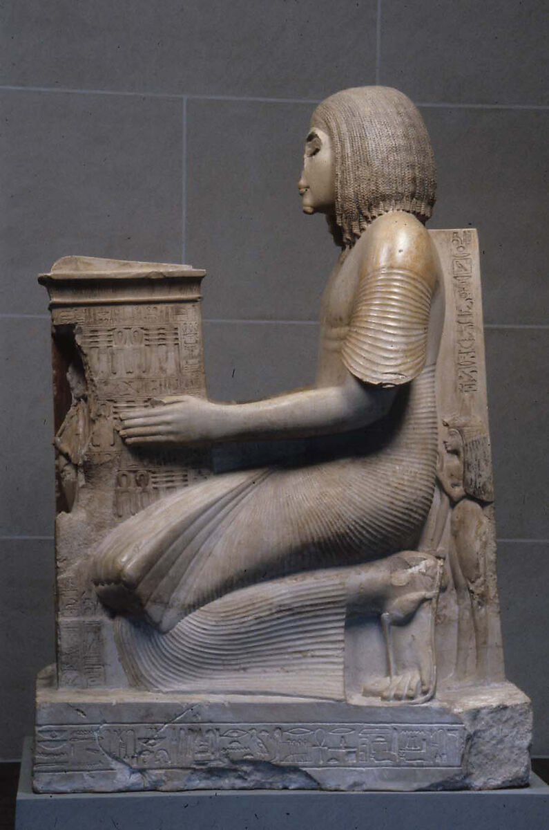 Kneeling Statue of Yuny, Limestone, paint