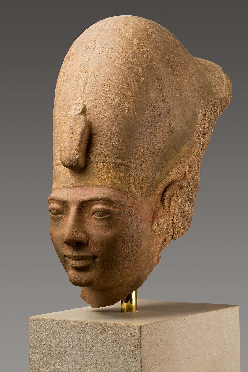 Head of King Seti II Wearing the Blue Crown, Quartzite, paint
