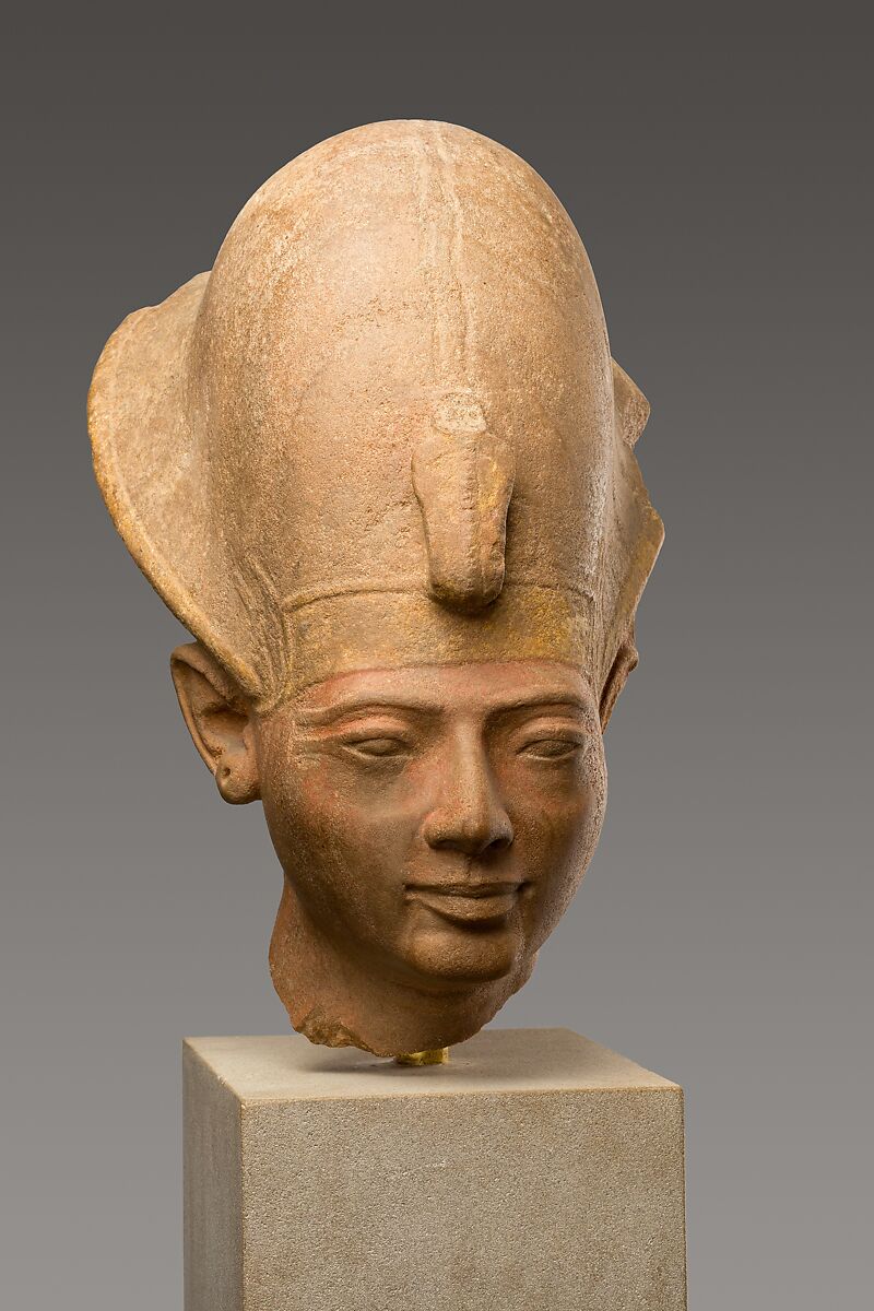 Head of King Seti II Wearing the Blue Crown, Quartzite, paint