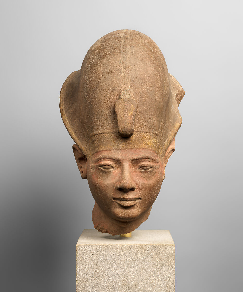 Head of King Seti II Wearing the Blue Crown, Quartzite, paint 