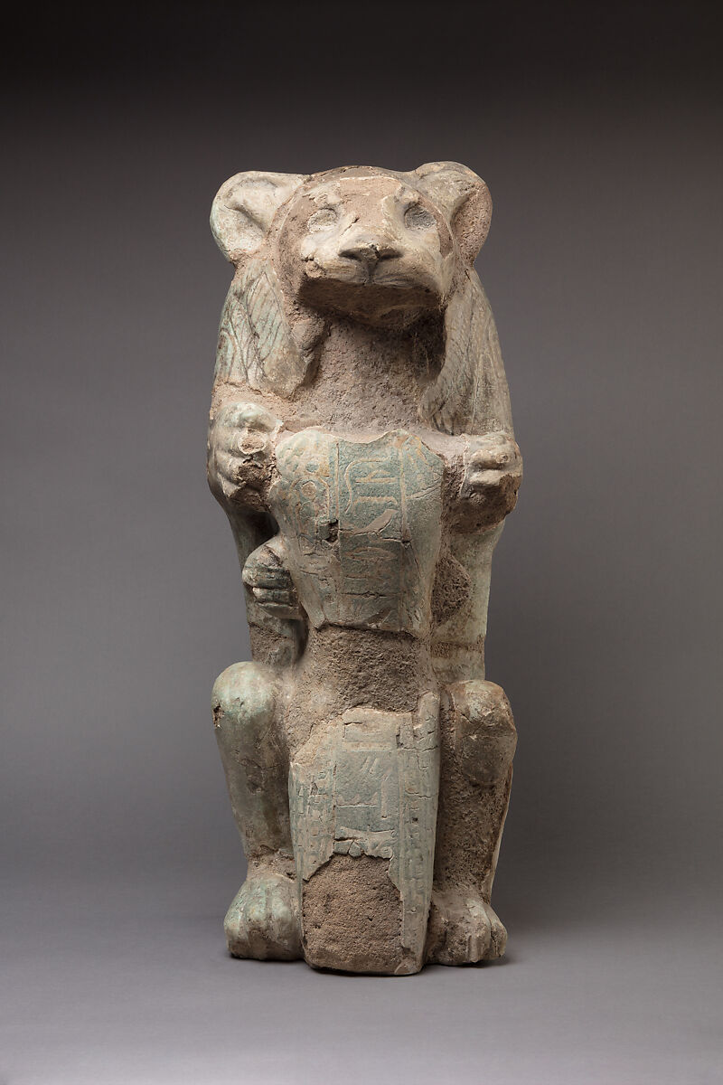 Lion Subduing a Prince of Kush, Faience 