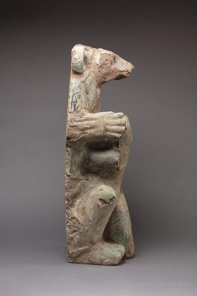 Lion Subduing a Prince of Kush, Faience