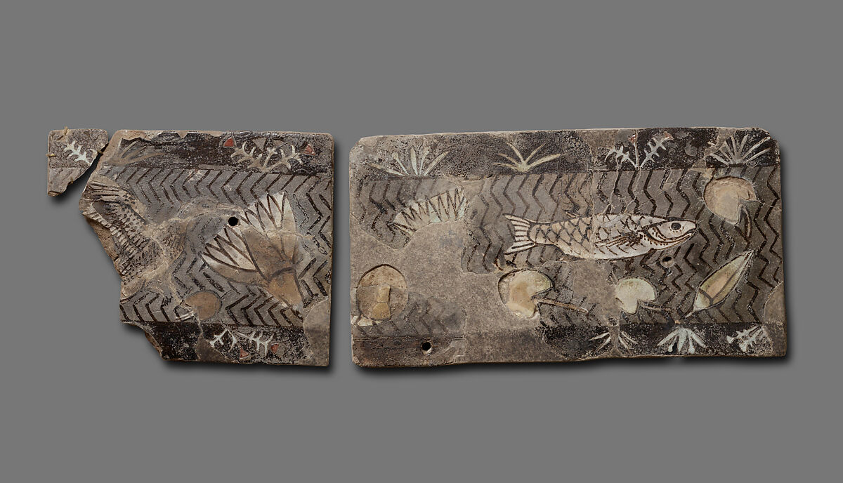 Tile with water flowers in a canal, Faience