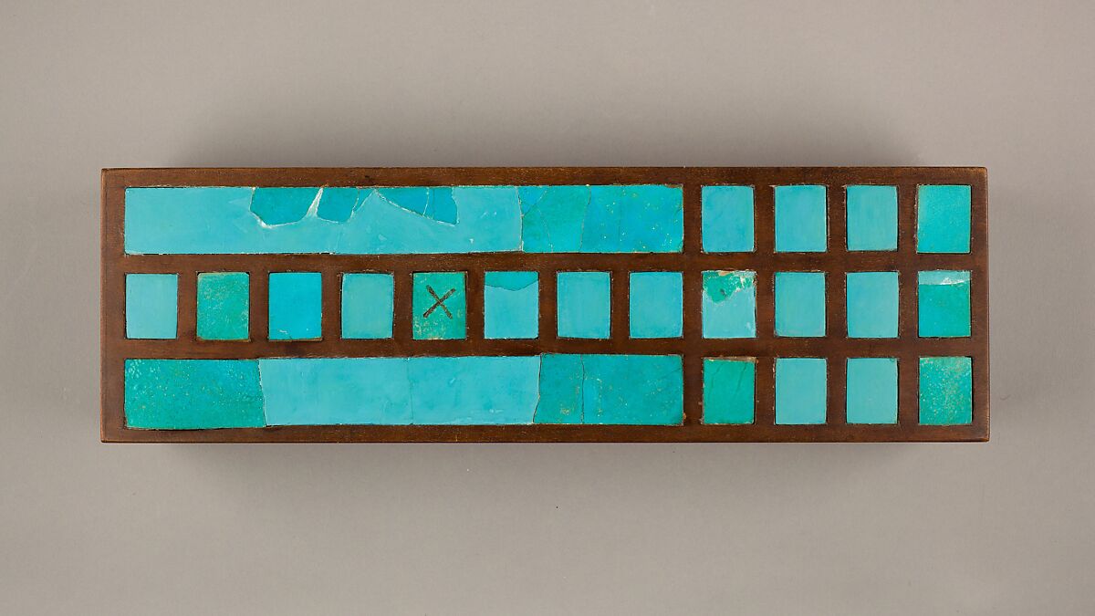 Gameboard and Gaming Pieces, Faience, modern wood