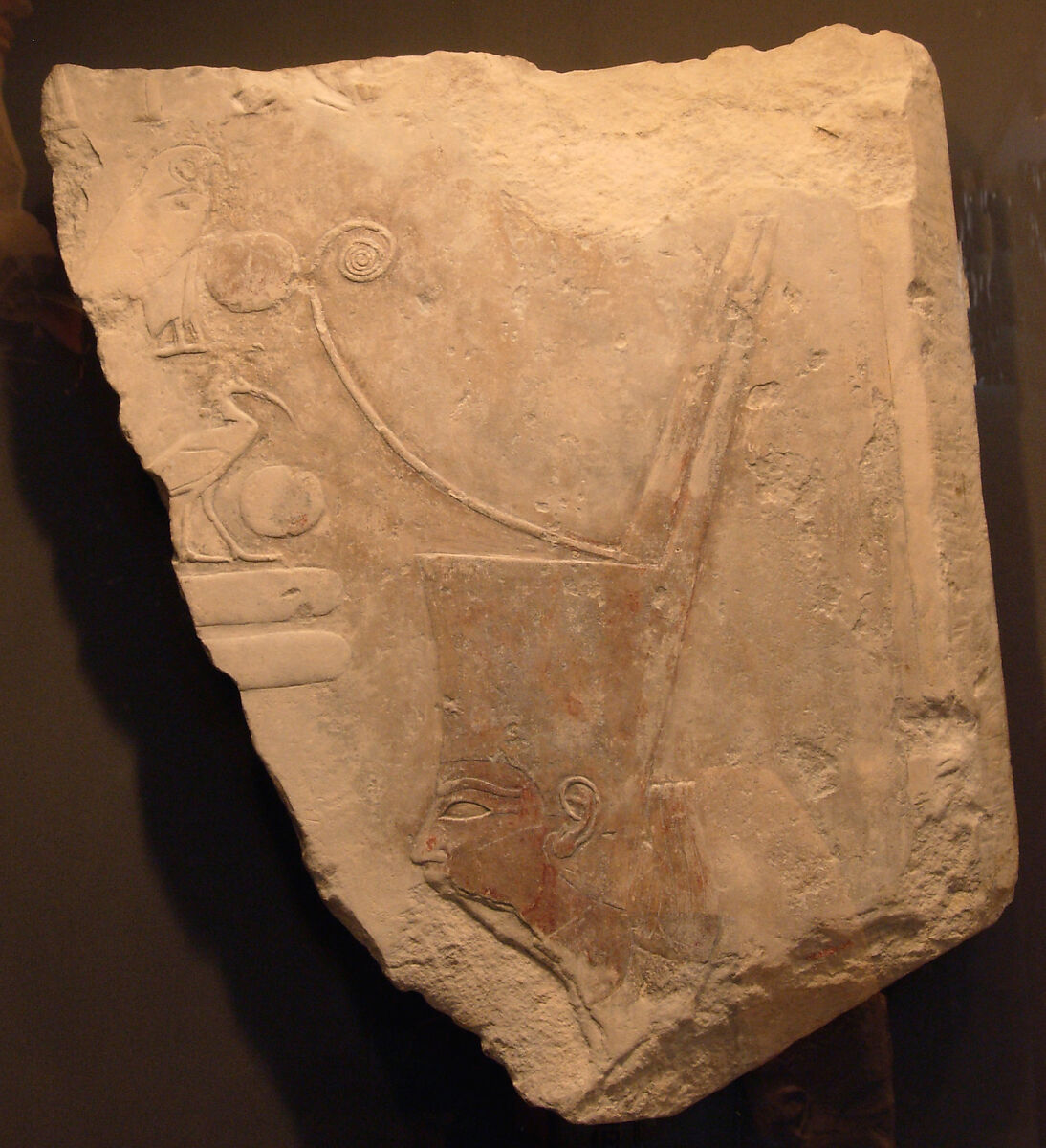 Relief with Head of King Ahmose Wearing the Red Crown, Limestone, paint 