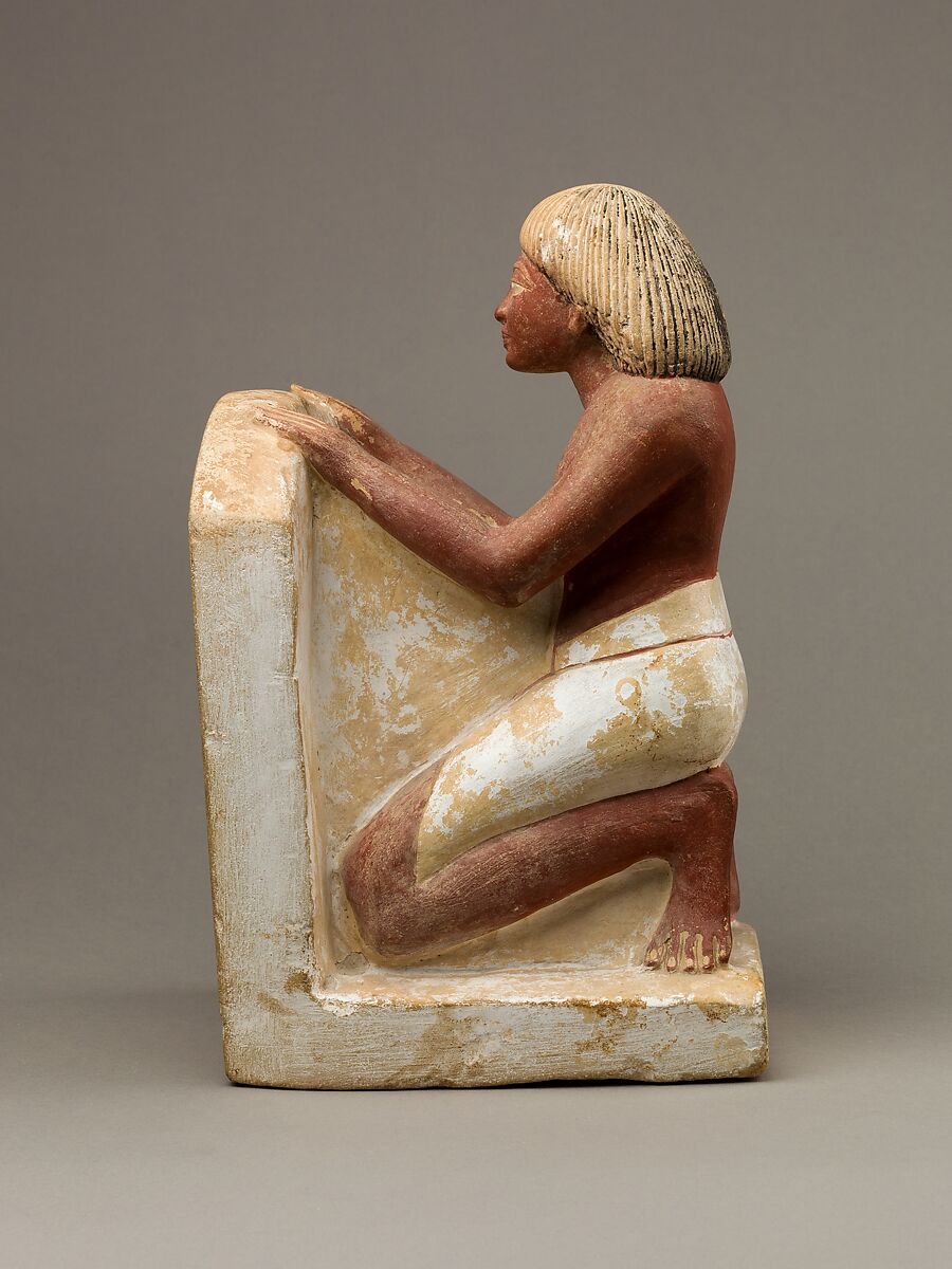 Statue of Roy Chanting the Solar Hymn Written on His Stela, Limestone, paint