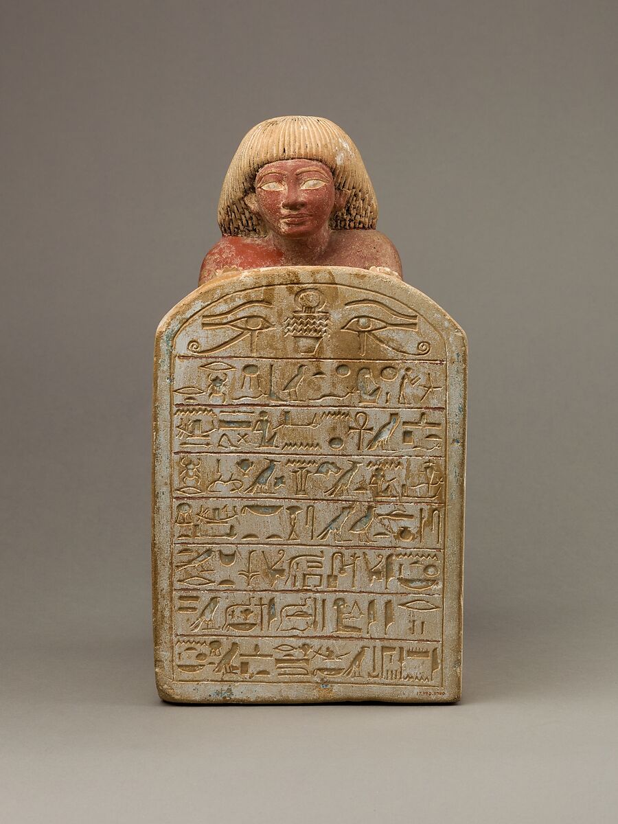 Statue of Roy Chanting the Solar Hymn Written on His Stela, Limestone, paint