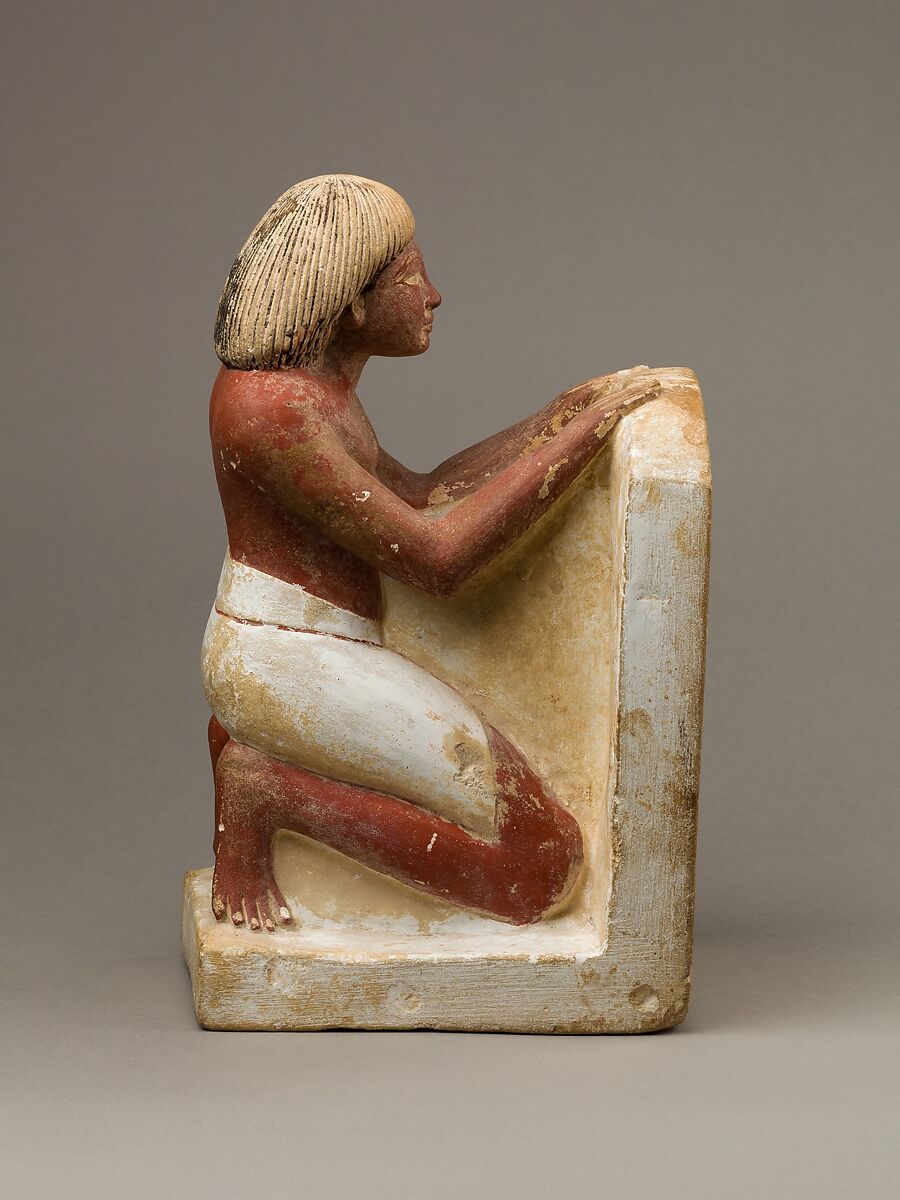 Statue of Roy Chanting the Solar Hymn Written on His Stela, Limestone, paint