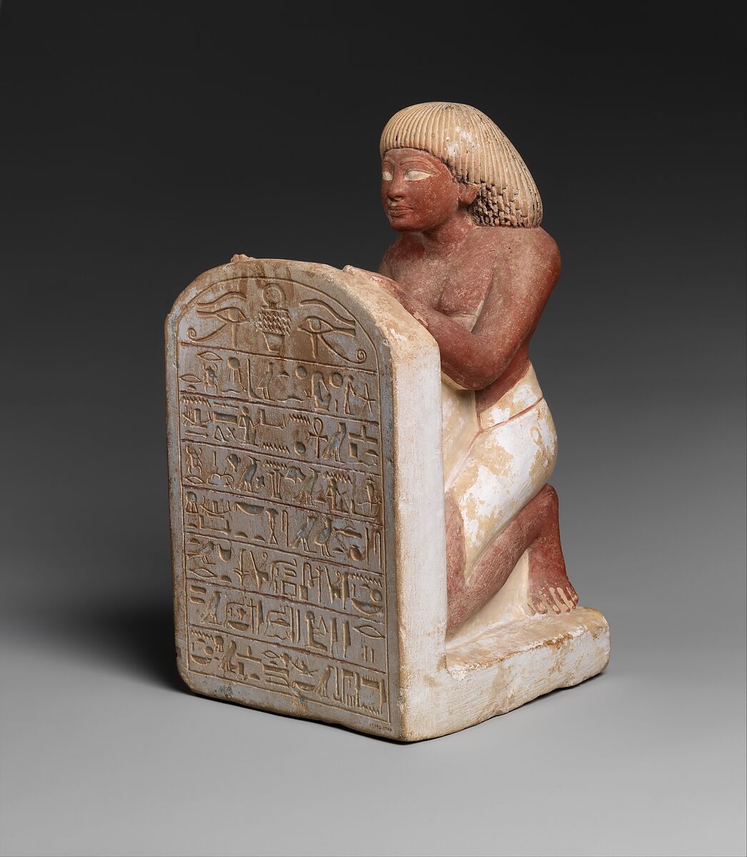 Statue of Roy Chanting the Solar Hymn Written on His Stela, Limestone, paint 