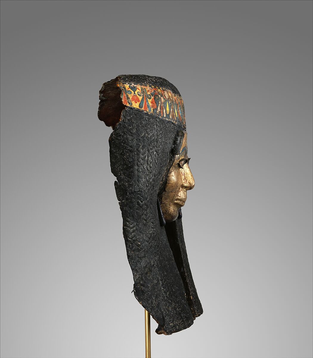 Funerary Mask of a Woman, Cartonnage, gesso, paint, gold, copper alloy, faience