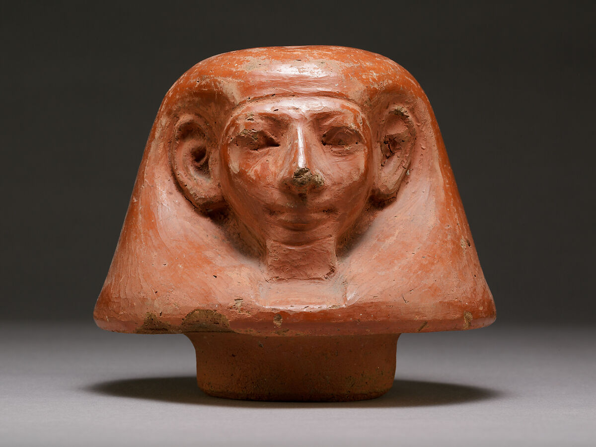 Canopic Jar Lid, Pottery, Nile B, red ochre wask 