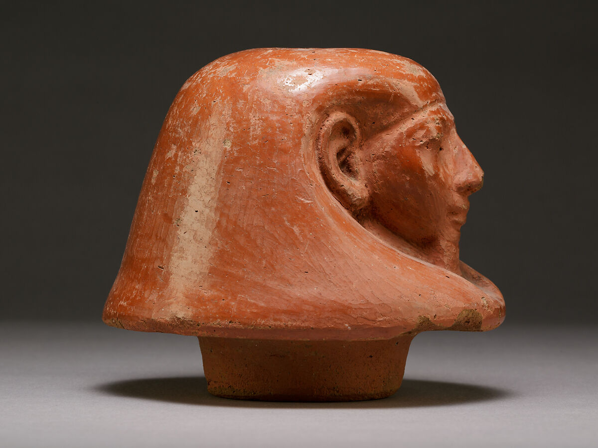 Canopic Jar Lid, Pottery, Nile B, red ochre wask