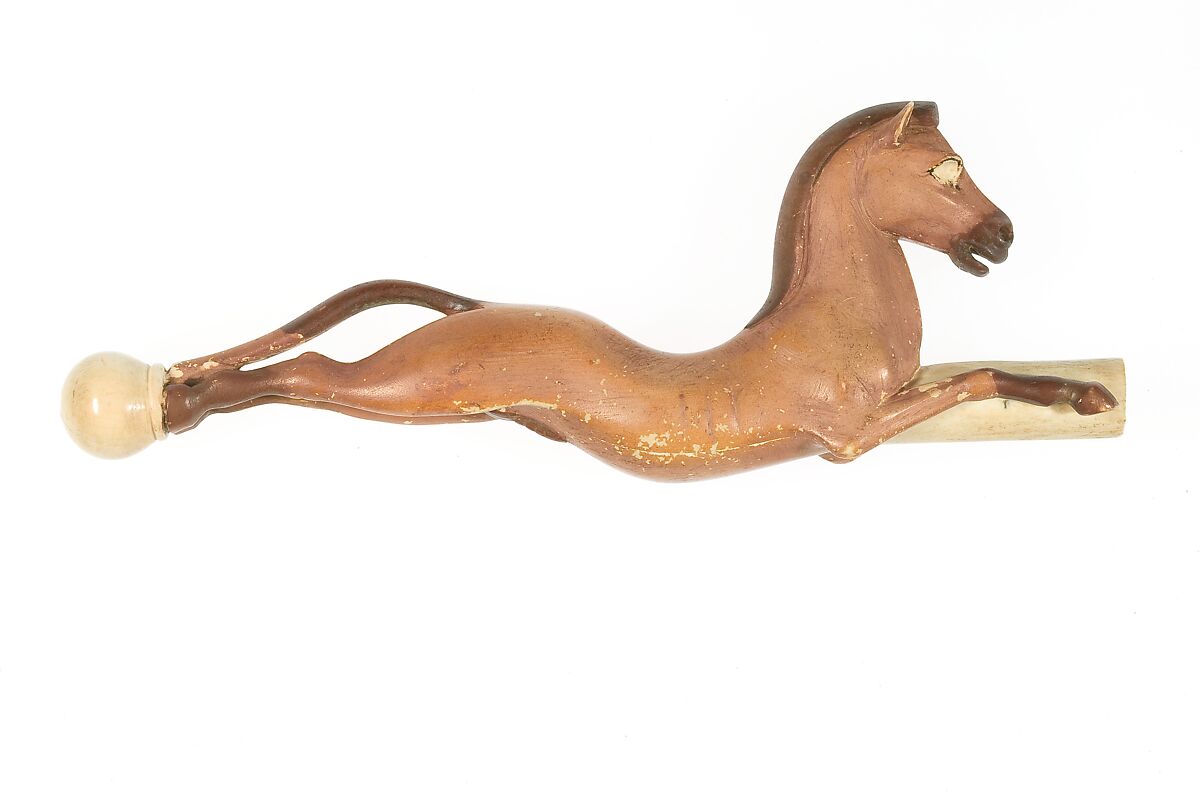 Whip Handle in the Shape of a Horse, Ivory, garnet, paint