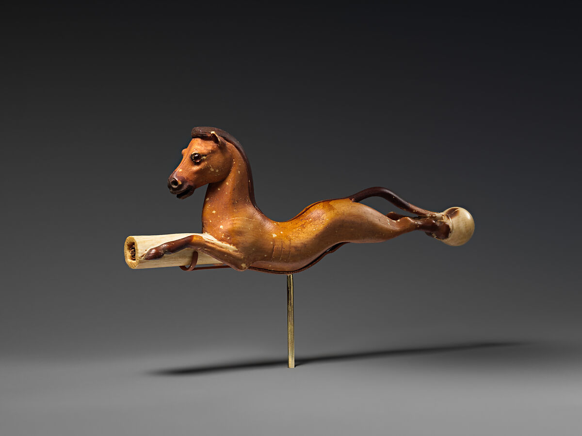 Whip Handle in the Shape of a Horse, Ivory, garnet, paint