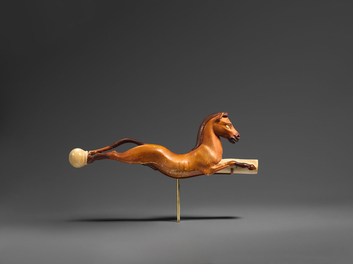 Whip Handle in the Shape of a Horse, Ivory, garnet, paint