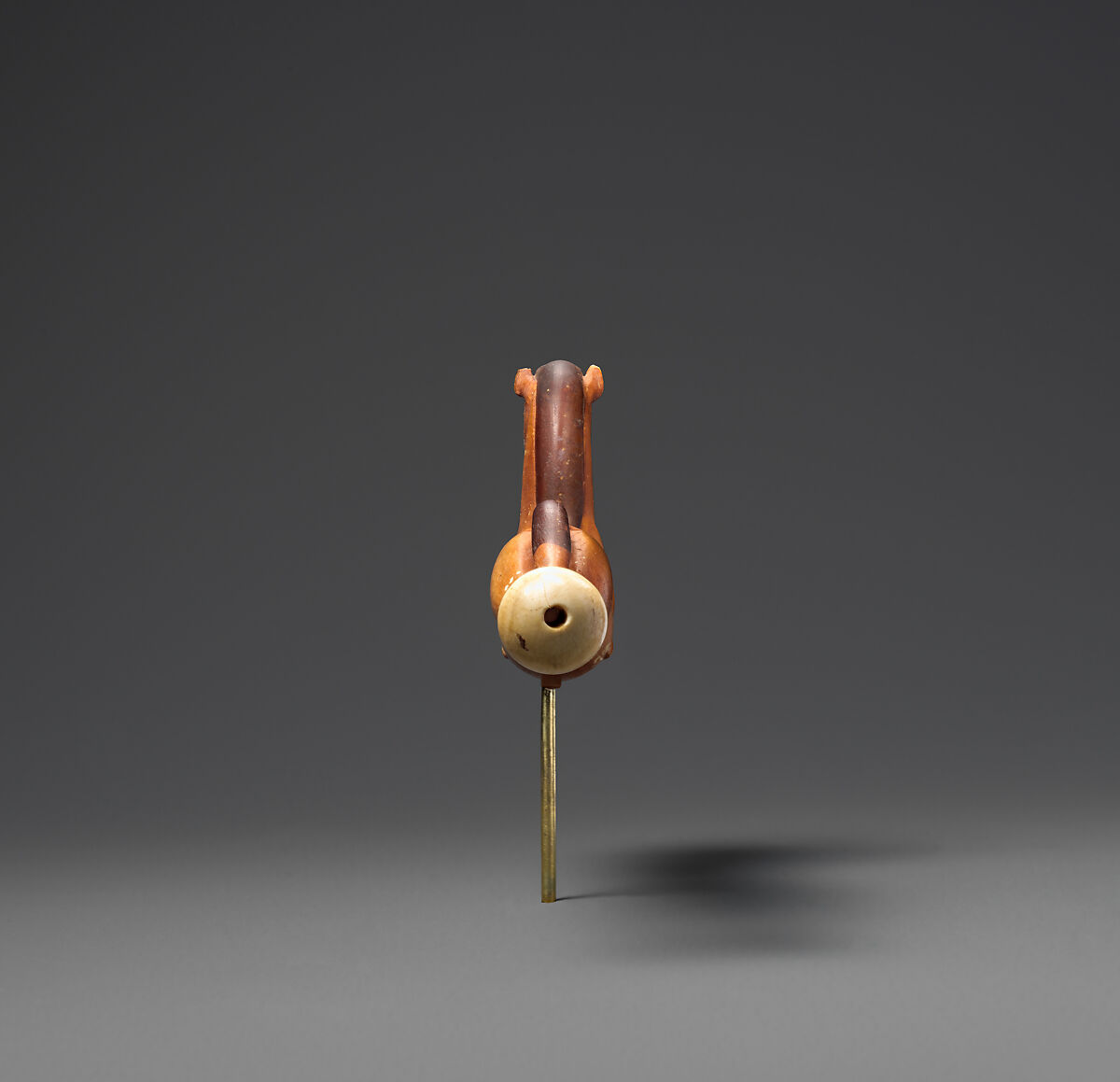 Whip Handle in the Shape of a Horse, Ivory, garnet, paint