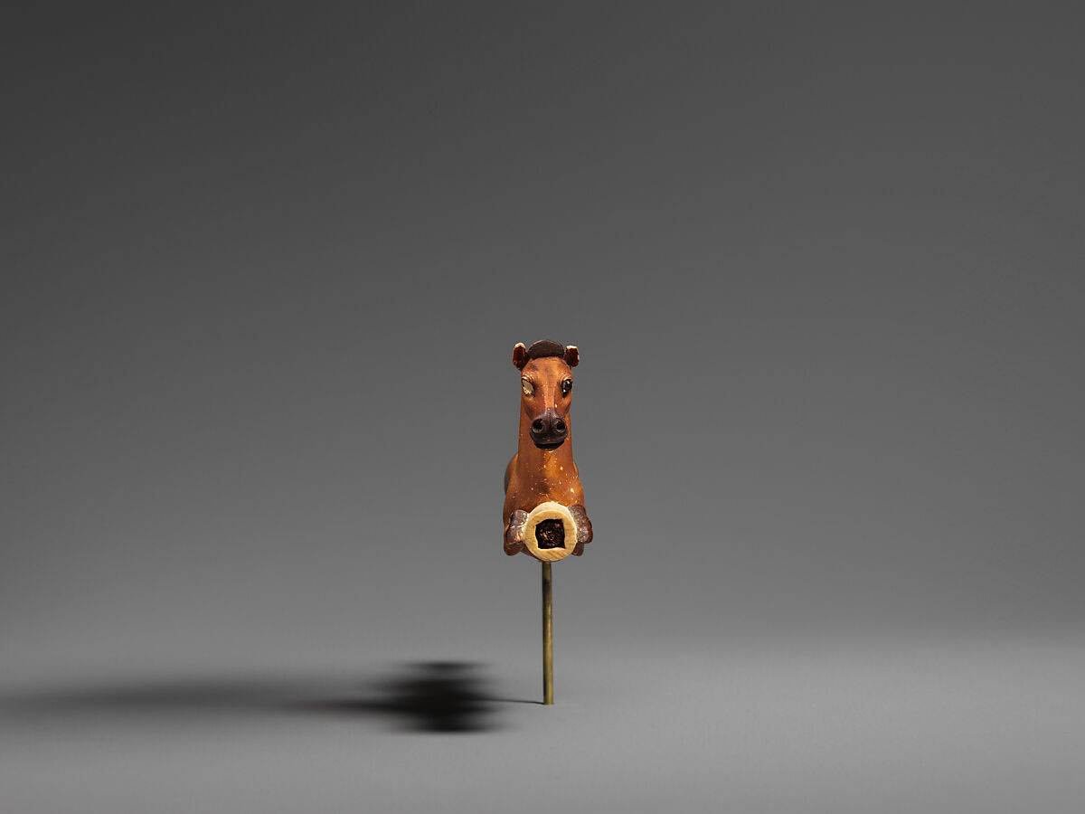 Whip Handle in the Shape of a Horse, Ivory, garnet, paint