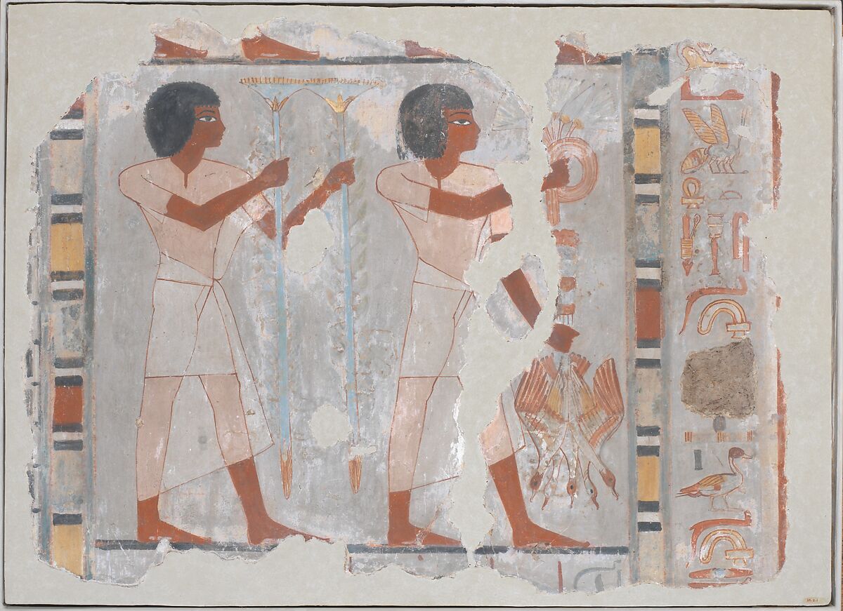 Fragment of wall painting from the Tomb of Sebekhotep, Tempera paint on mud plaster 