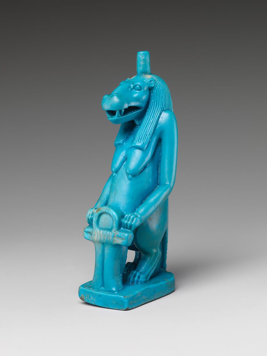 Statuette of the Goddess Taweret, Glassy faience 