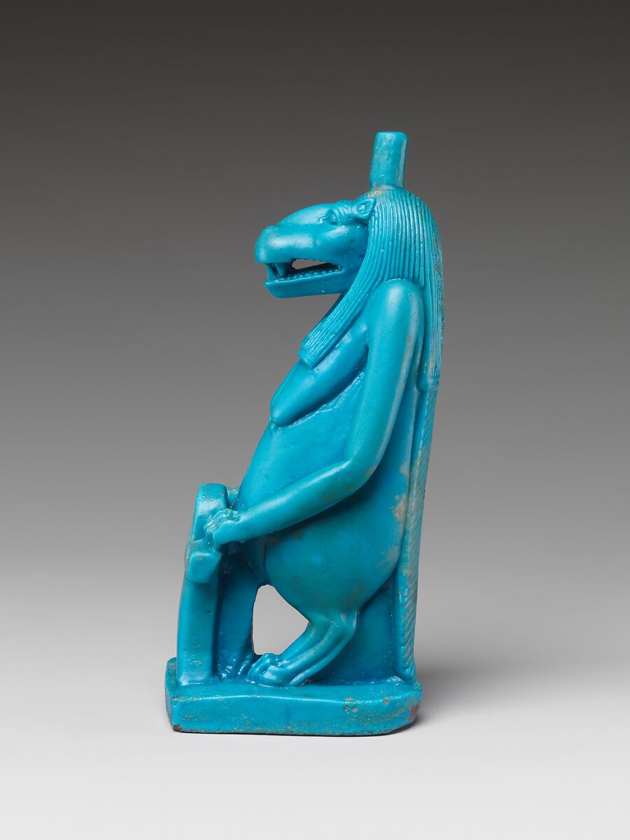Statuette of a hippo goddess, probably Taweret, Glassy faience