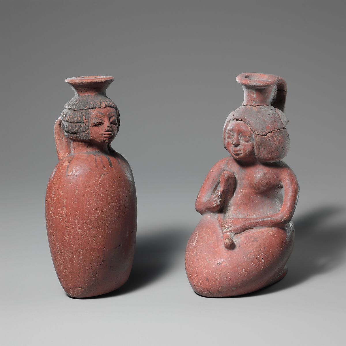 Jar in the Form of a Woman Playing a Lyre, Pottery, paint